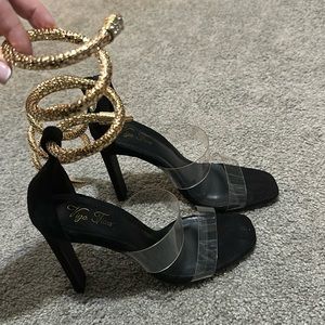 NEW Black and Gold snake clear strap Heels- Size 8